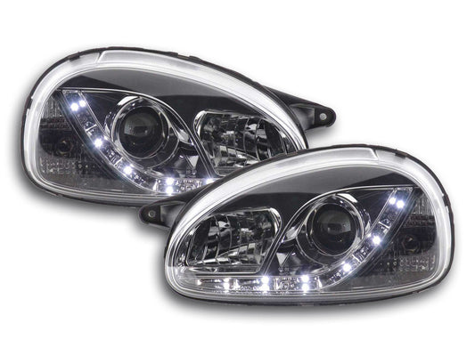 Scheinwerfer Set Daylight LED TFL-Optik Opel Corsa B Bj. 94-00 chrom
