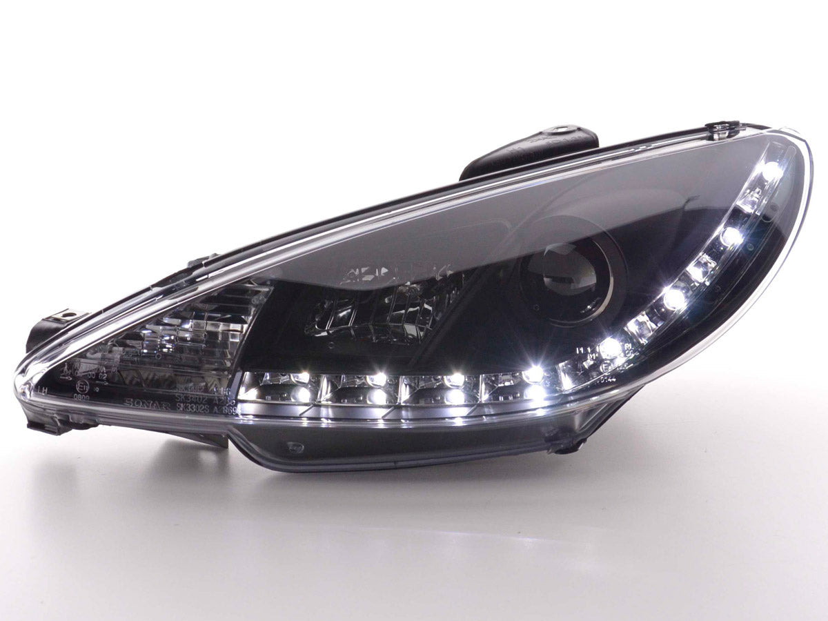 Scheinwerfer Set Daylight LED TFL-Optik Peugeot 206 Bj. 98- schwarz