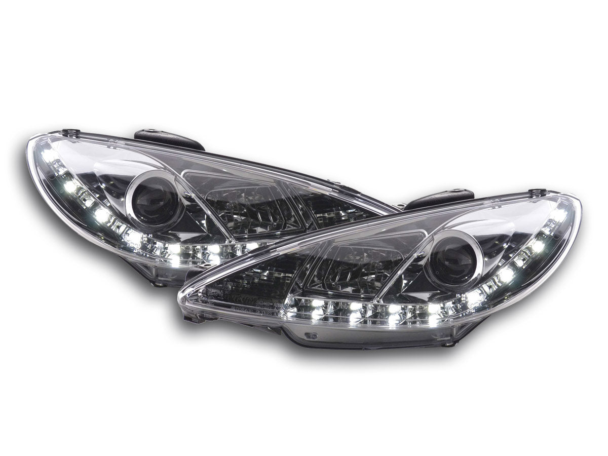 Scheinwerfer Set Daylight LED Tagfahrlicht Peugeot 206 Typ S16 Bj. 98- chrom