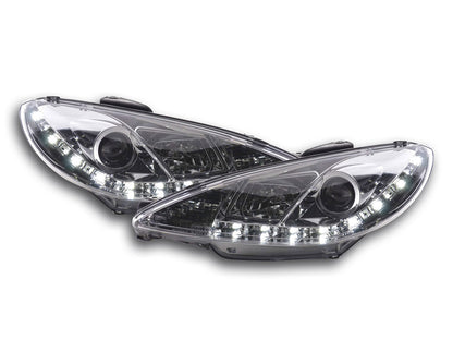Scheinwerfer Set Daylight LED Tagfahrlicht Peugeot 206 Typ S16 Bj. 98- chrom