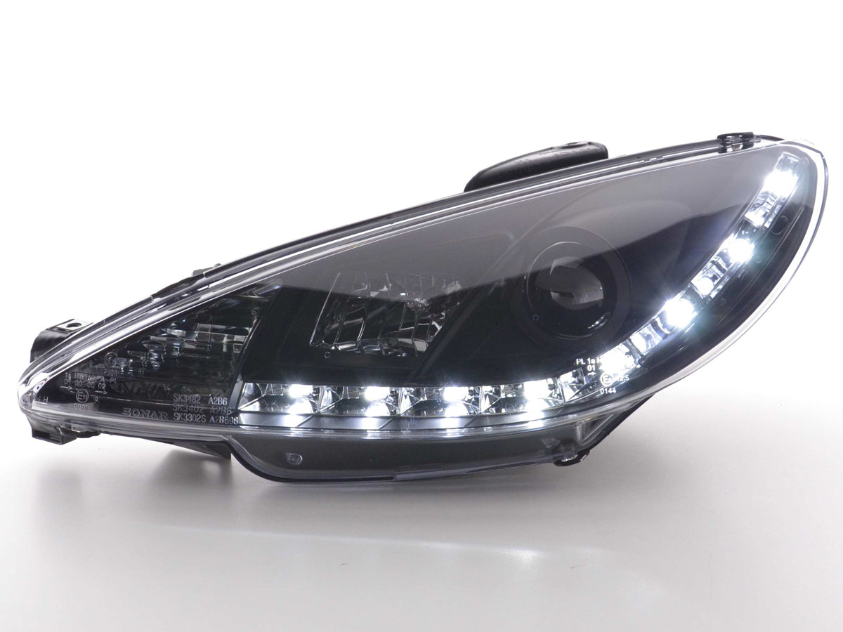 Scheinwerfer Set Daylight LED Tagfahrlicht Peugeot 206 Typ S16 Bj. 98- schwarz