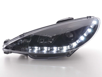 Scheinwerfer Set Daylight LED Tagfahrlicht Peugeot 206 Typ S16 Bj. 98- schwarz