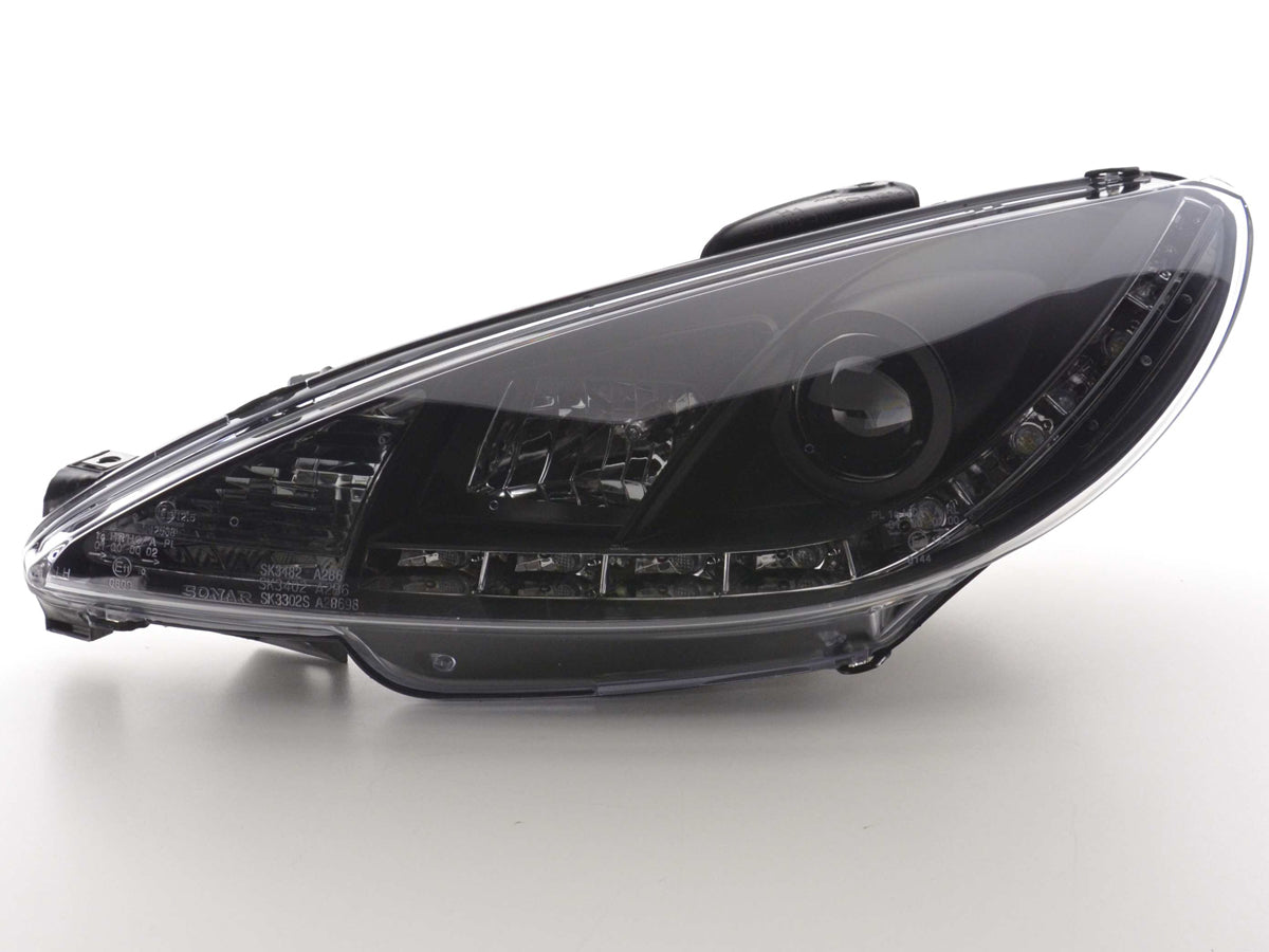 Scheinwerfer Set Daylight LED Tagfahrlicht Peugeot 206 Typ S16 Bj. 98- schwarz