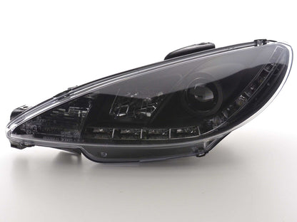 Scheinwerfer Set Daylight LED Tagfahrlicht Peugeot 206 Typ S16 Bj. 98- schwarz