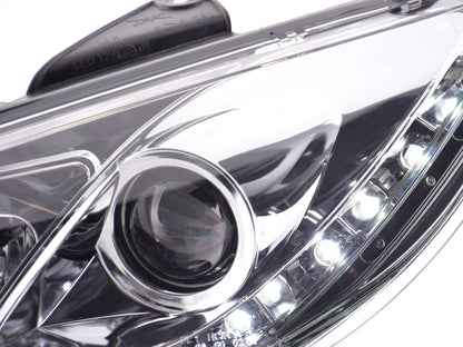Scheinwerfer Set Daylight LED TFL-Optik Peugeot 206 Bj. 98-02 chrom