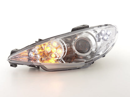 Scheinwerfer Set Daylight LED TFL-Optik Peugeot 206 Bj. 98-05 chrom