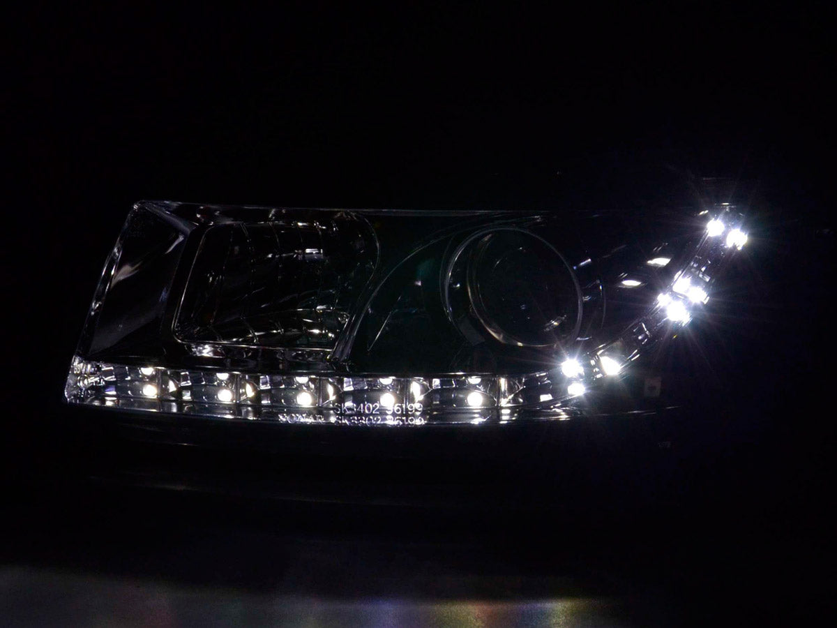Scheinwerfer Set Daylight LED TFL-Optik Seat Leon Typ 1M Bj. 99-05 chrom