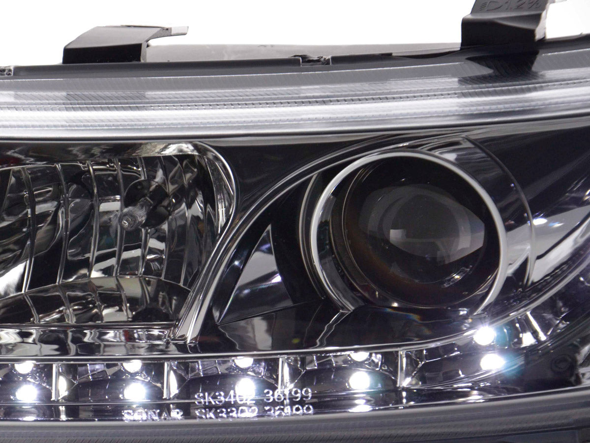 Scheinwerfer Set Daylight LED TFL-Optik Seat Leon Typ 1M Bj. 99-05 chrom