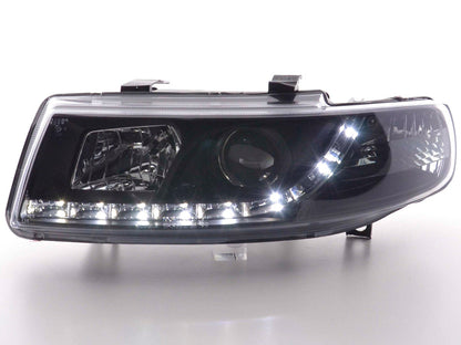 Scheinwerfer Set Daylight LED TFL-Optik Seat Leon Typ 1M Bj. 99-05 schwarz