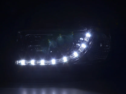 Scheinwerfer Set Daylight LED TFL-Optik VW Bus Typ T4 Bj. 90-03 chrom für Rechtslenker