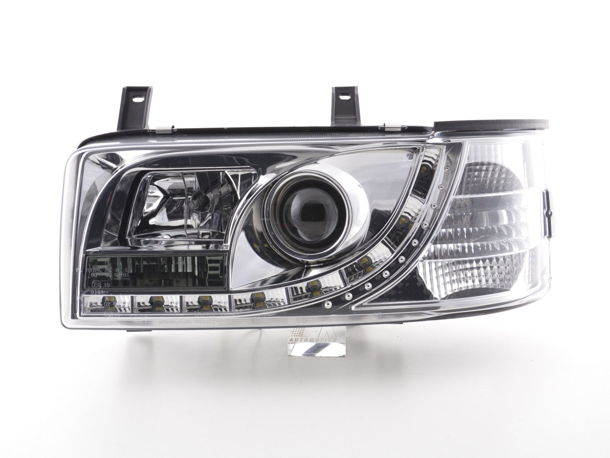 Scheinwerfer Set Daylight LED TFL-Optik VW Bus Typ T4 Bj. 90-03 chrom für Rechtslenker