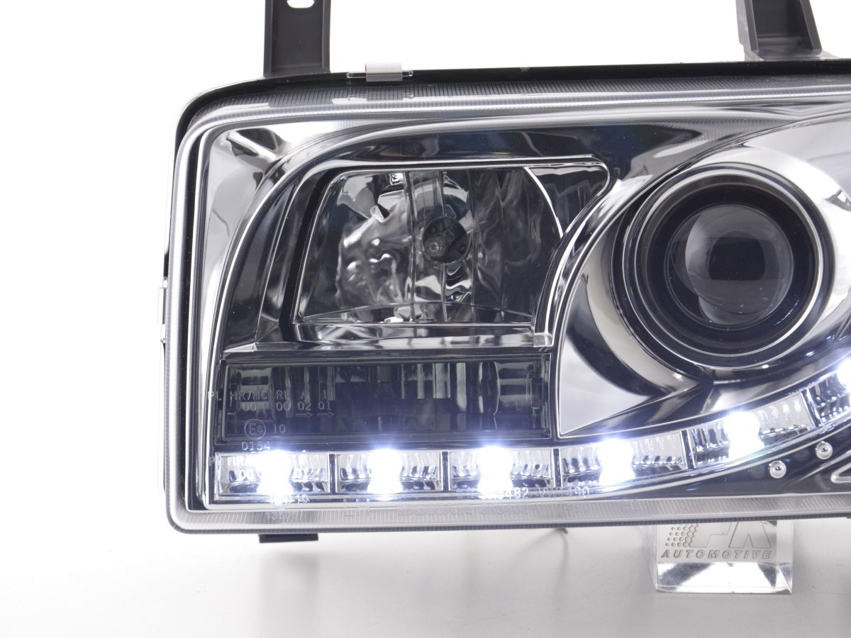 Scheinwerfer Set Daylight LED TFL-Optik VW Bus Typ T4 Bj. 90-03 chrom für Rechtslenker