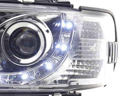 Scheinwerfer Set Daylight LED TFL-Optik VW Bus Typ T4  96-03 chrom für Rechtslenker