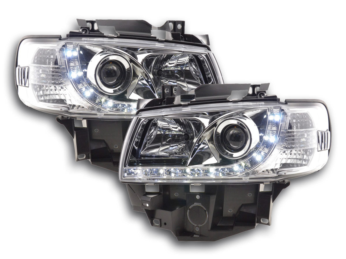 Scheinwerfer Set Daylight LED TFL-Optik VW Bus Typ T4  96-03 chrom für Rechtslenker