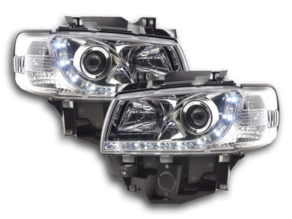 Scheinwerfer Set Daylight LED TFL-Optik VW Bus Typ T4  96-03 chrom für Rechtslenker