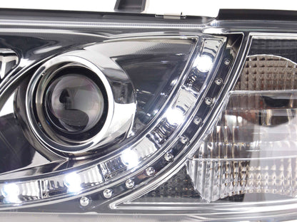 Scheinwerfer Set Daylight LED TFL-Optik VW Bus Typ T4 Bj. 90-03 chrom