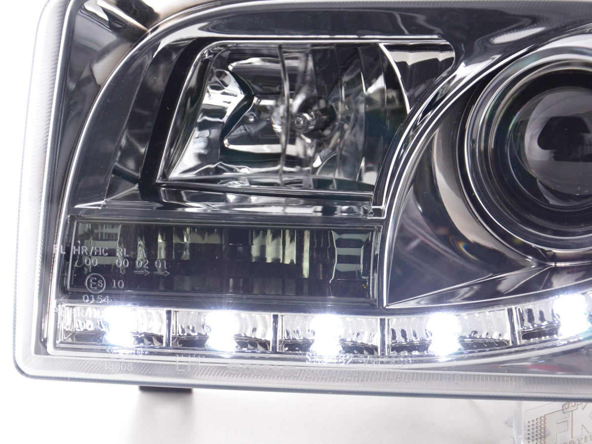 Scheinwerfer Set Daylight LED TFL-Optik VW Bus Typ T4 Bj. 90-03 chrom