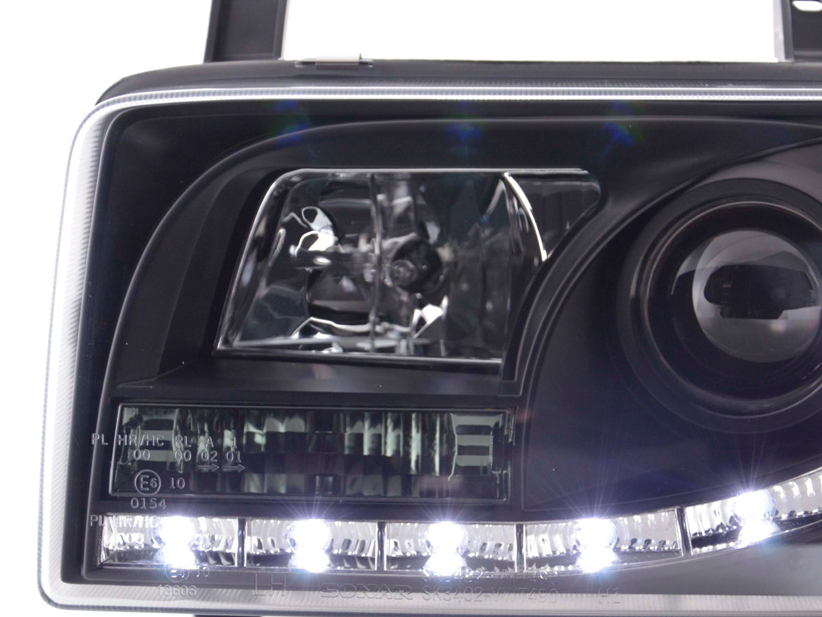 Scheinwerfer Set Daylight LED TFL-Optik VW Bus T4 Bj. 90-03 schwarz