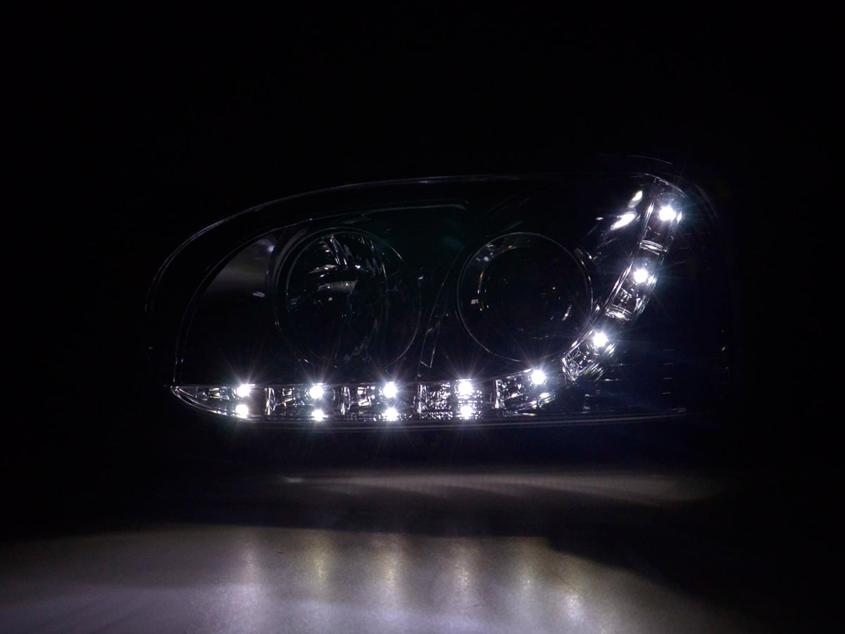 Scheinwerfer Set Daylight LED TFL-Optik VW Golf 3 Typ 1HXO 1EXO Bj. 91-97 chrom
