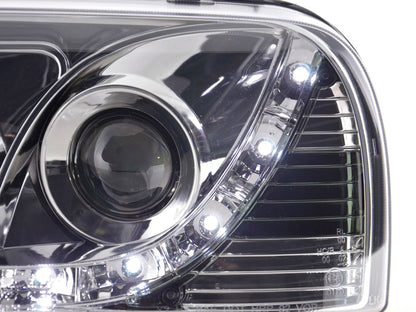Scheinwerfer Set Daylight LED TFL-Optik VW Golf 3 Typ 1HXO 1EXO Bj. 91-97 chrom