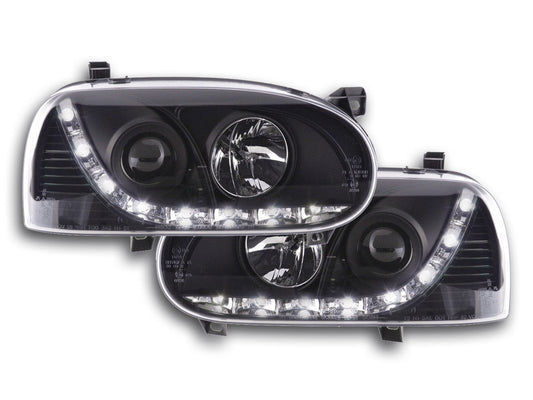 Scheinwerfer Set Daylight LED TFL-Optik VW Golf 3 Typ 1HXO 1EXO Bj. 91-97 schwarz