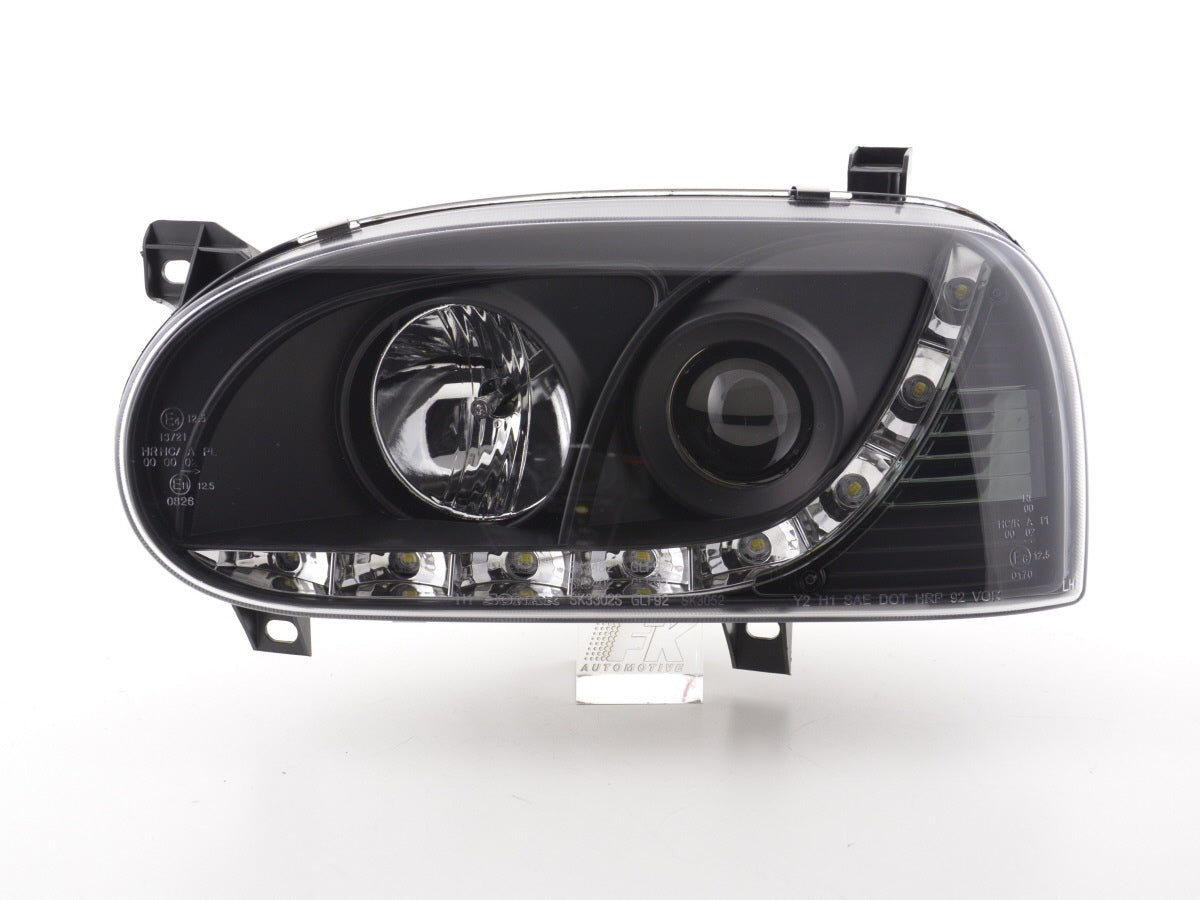 Scheinwerfer Set Daylight LED TFL-Optik VW Golf 3 Typ 1HXO 1EXO Bj. 91-97 schwarz
