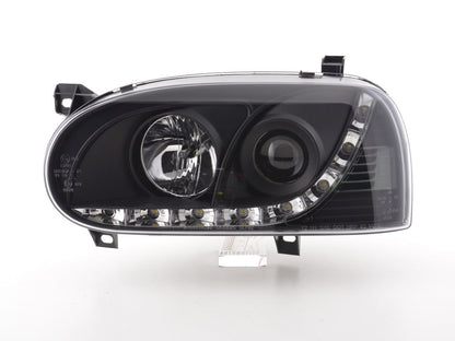 Scheinwerfer Set Daylight LED TFL-Optik VW Golf 3 Typ 1HXO 1EXO Bj. 91-97 schwarz