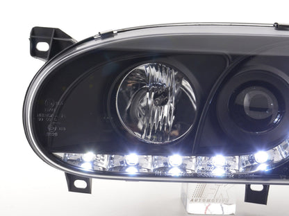 Scheinwerfer Set Daylight LED TFL-Optik VW Golf 3 Typ 1HXO 1EXO Bj. 91-97 schwarz