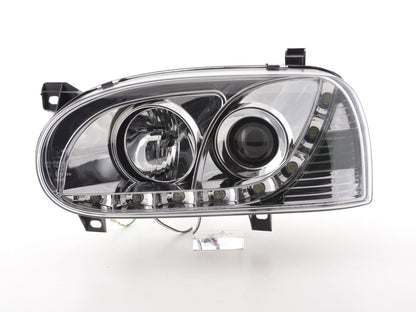 Scheinwerfer Set Daylight LED Tagfahrlicht VW Golf 3 Bj. 91-97 chrom für Rechtslenker