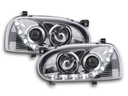 Scheinwerfer Set Daylight LED Tagfahrlicht VW Golf 3 Bj. 91-97 chrom für Rechtslenker