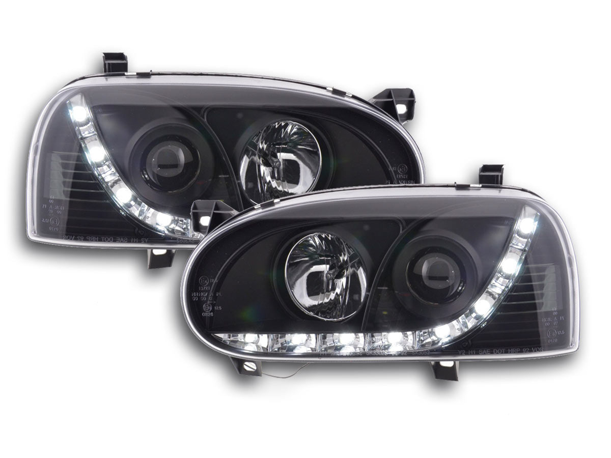 Scheinwerfer Set Daylight LED Tagfahrlicht VW Golf 3 Bj. 91-97 schwarz für Rechtslenker