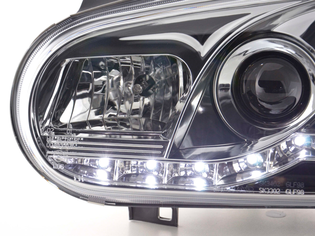 Scheinwerfer Set Daylight LED TFL-Optik VW Golf 4 Typ 1J Bj. 98-03 chrom