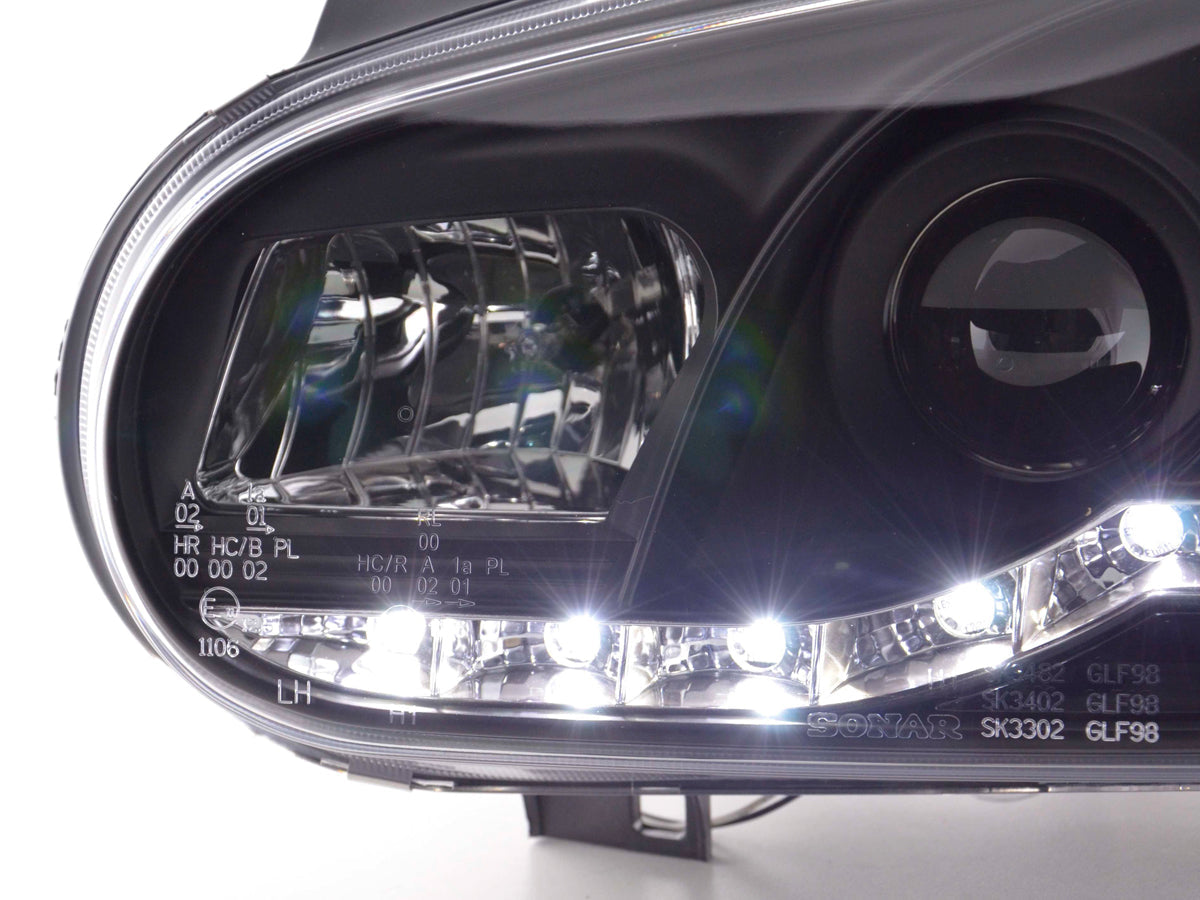 Scheinwerfer Set Daylight LED TFL-Optik VW Golf 4 Typ 1J Bj. 98-03 schwarz