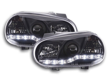 Scheinwerfer Set Daylight LED TFL-Optik VW Golf 4 Typ 1J Bj. 98-03 schwarz