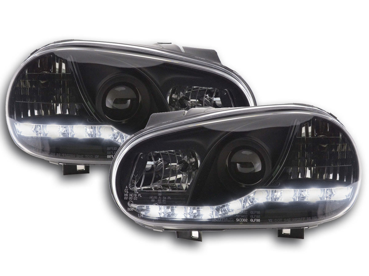 Scheinwerfer Set Daylight LED Tagfahrlicht VW Golf 4 Bj. 97-03 schwarz –  Tuning King