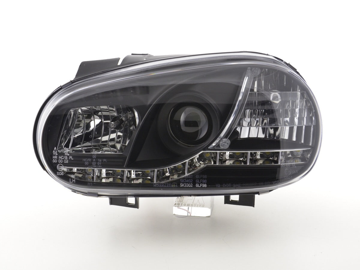 Scheinwerfer Set Daylight LED TFL-Optik VW Golf 4 Typ 1J Bj. 98-03 schwarz für Rechtslenker