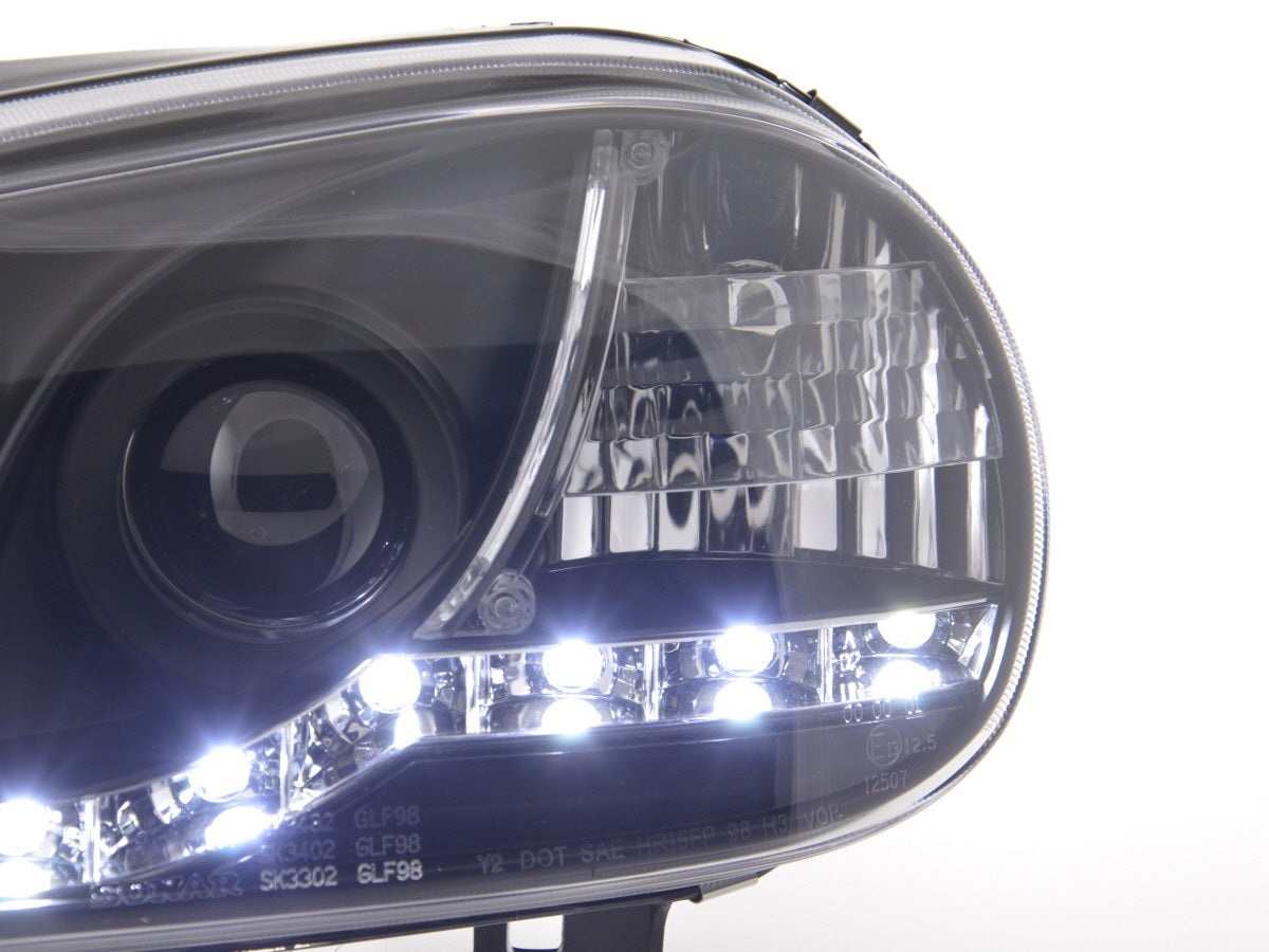 Scheinwerfer Set Daylight LED TFL-Optik VW Golf 4 Typ 1J Bj. 98-03 schwarz für Rechtslenker