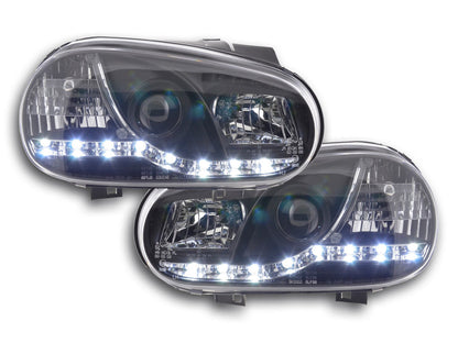 Scheinwerfer Set Daylight LED TFL-Optik VW Golf 4 Typ 1J Bj. 98-03 schwarz für Rechtslenker
