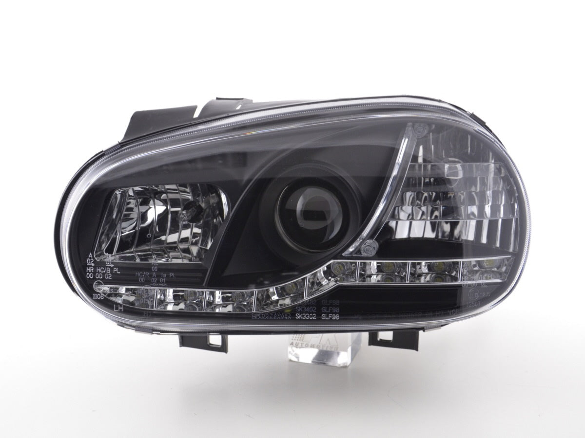 Scheinwerfer Set Daylight LED Tagfahrlicht VW Golf 4 Bj. 97-03 schwarz für Rechtslenker