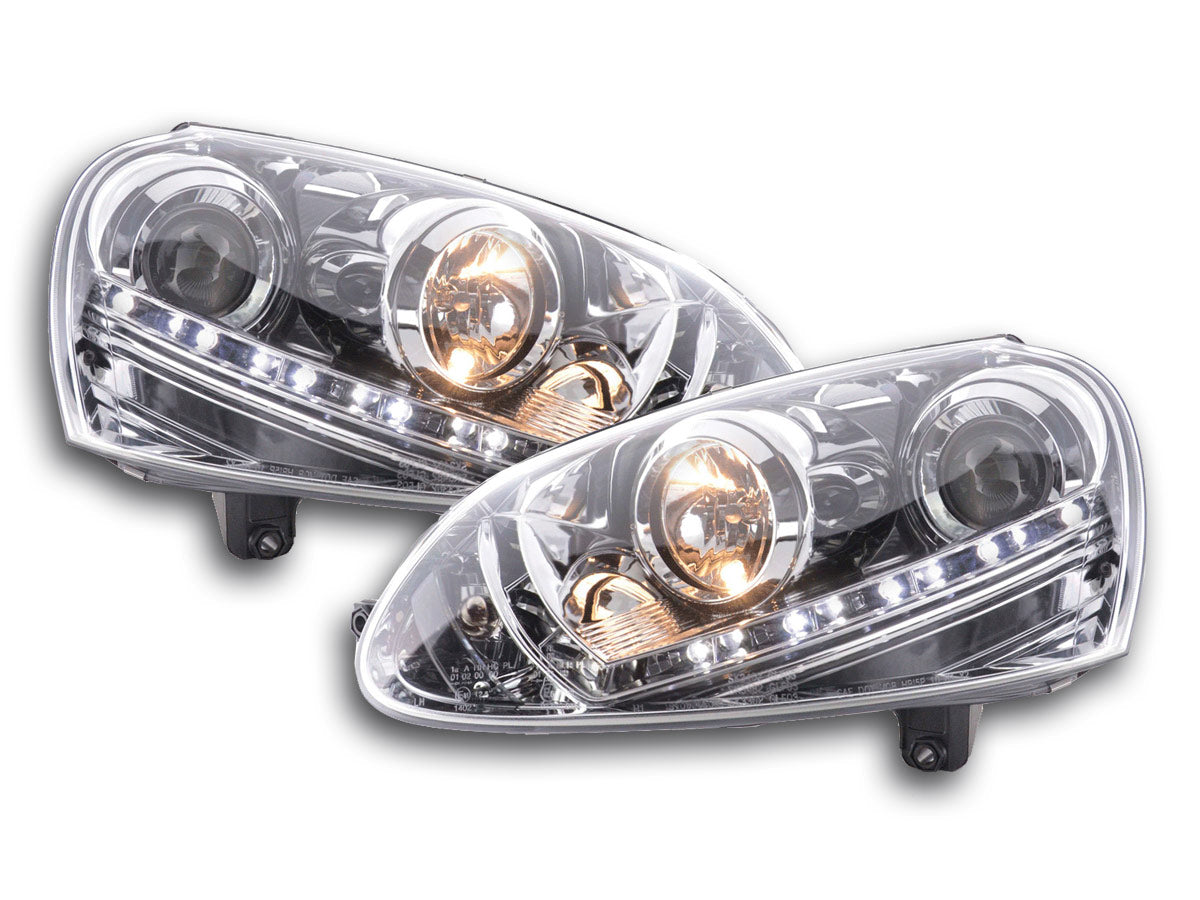 Scheinwerfer Set Daylight LED TFL-Optik VW Golf 5 Bj. 03-08 chrom
