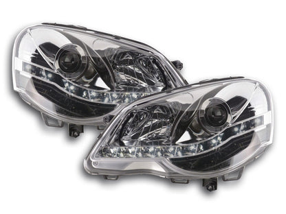Scheinwerfer Set Daylight LED TFL-Optik VW Polo Typ 9N3  05-09 chrom