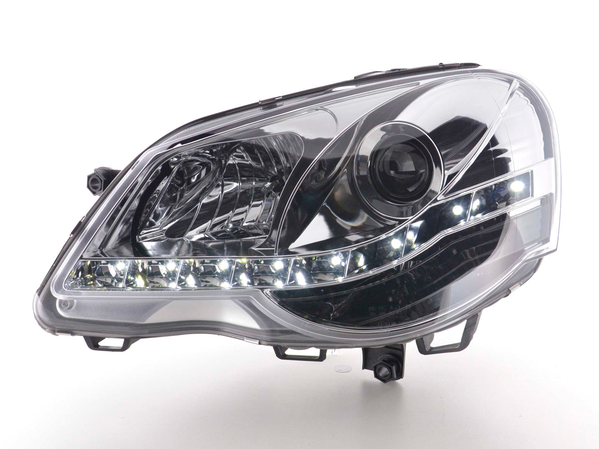 Scheinwerfer Set Daylight LED TFL-Optik VW Polo Typ 9N3 Bj. 05-09 chrom