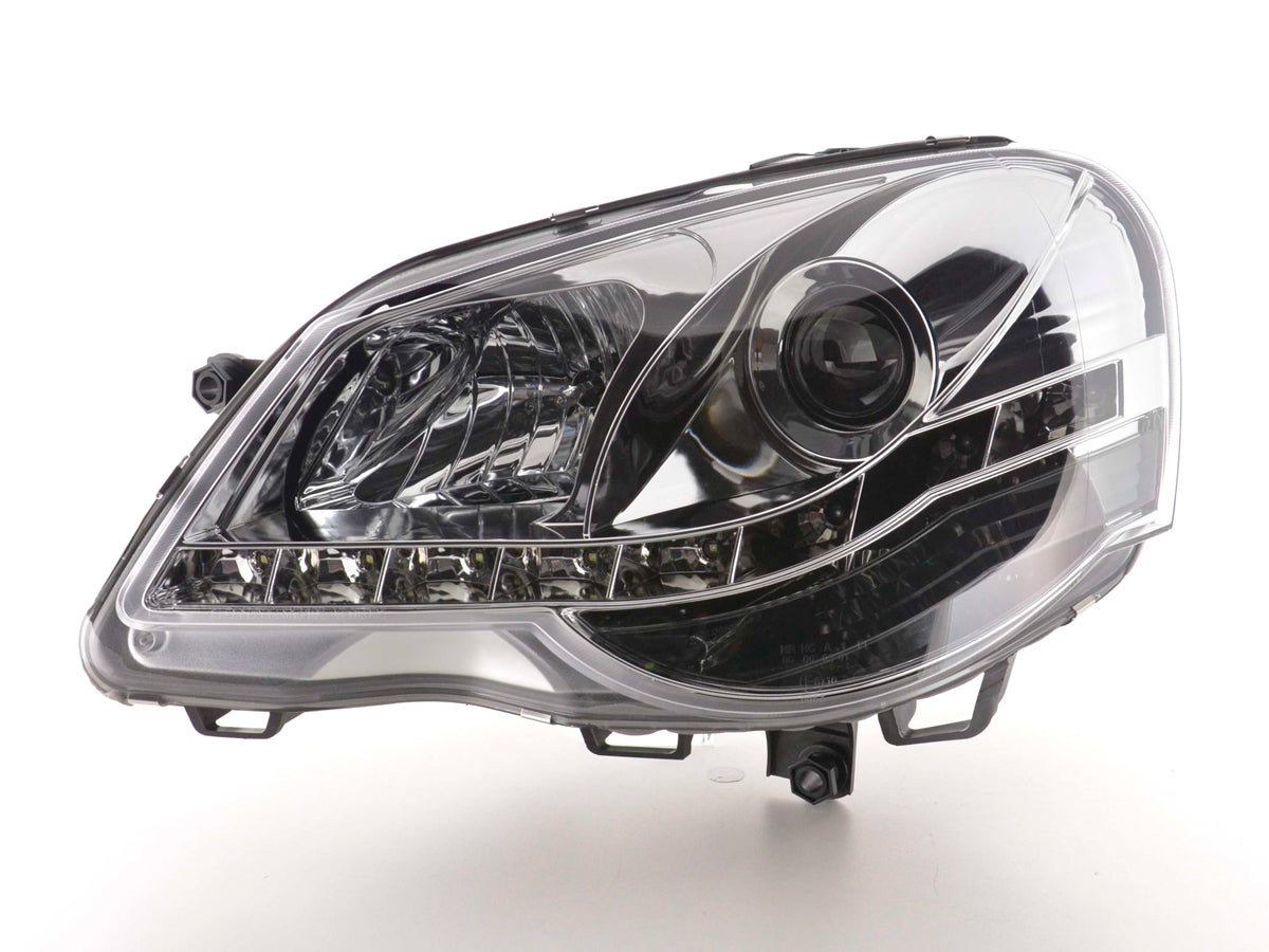 Scheinwerfer Set Daylight LED TFL-Optik VW Polo Typ 9N3 Bj. 05-09 chrom