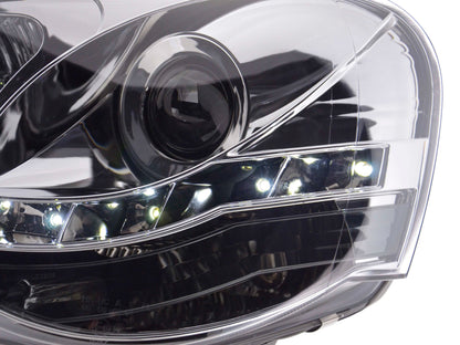 Scheinwerfer Set Daylight LED TFL-Optik VW Polo Typ 9N3 Bj. 05-09 chrom