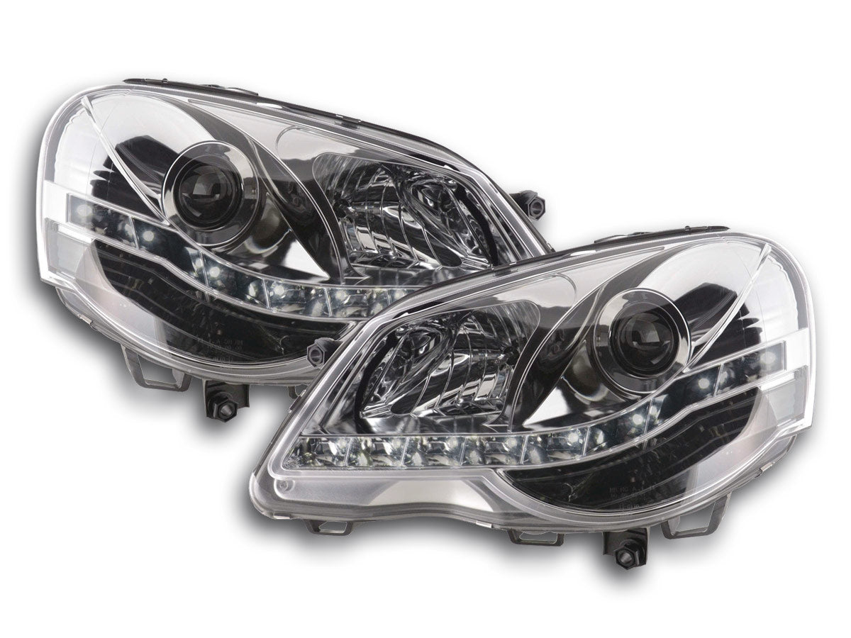 Scheinwerfer Set Daylight LED TFL-Optik VW Polo Typ 9N3 Bj. 05-09 chrom