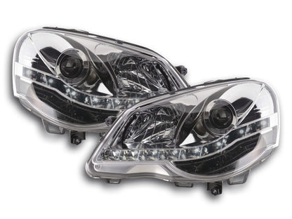 Scheinwerfer Set Daylight LED TFL-Optik VW Polo Typ 9N3 Bj. 05-09 chrom