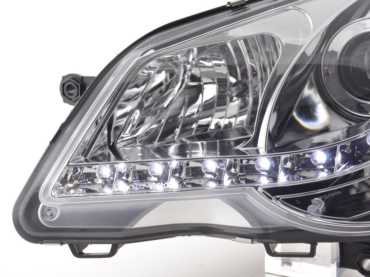 Scheinwerfer Set Daylight LED TFL-Optik VW Polo Typ 9N3 Bj. 05-09 chrom für Rechtslenker