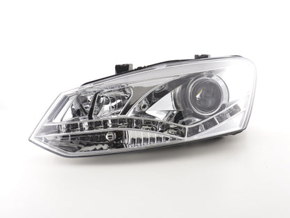 Scheinwerfer Set Daylight LED TFL-Optik VW Polo Typ 6R Bj. 2010- chrom für Rechtslenker