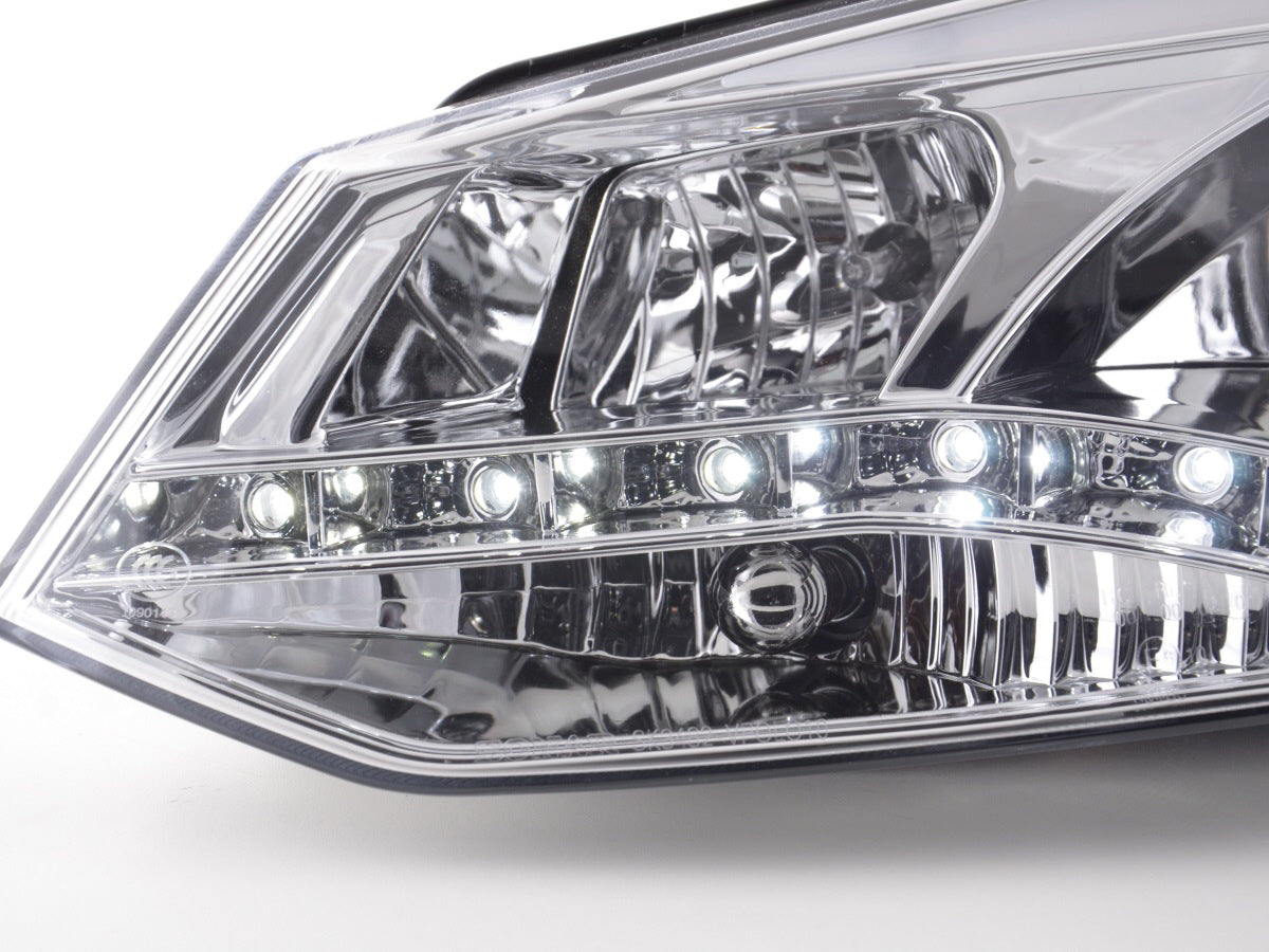 Scheinwerfer Set Daylight LED TFL-Optik VW Polo Typ 6R Bj. 2010- chrom für Rechtslenker