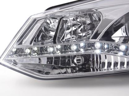 Scheinwerfer Set Daylight LED TFL-Optik VW Polo Typ 6R Bj. 2010- chrom für Rechtslenker